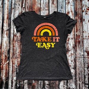 Take It Easy Retro Print Dark Gray Graphic Tee